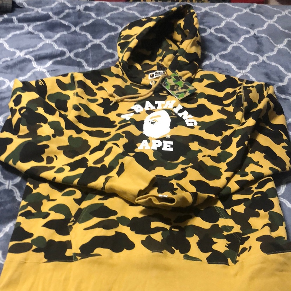 Bape yellow camo pullover hoodie